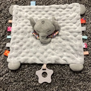Gray Elephant Baby Lovey Rattle Tags Security Blanket Minky Dots - Picture 1 of 7