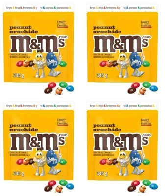 M&M'S, Peanut Milk Chocolate Candies, Family Bag, 345g (4 Pack) - Image 1 of 4