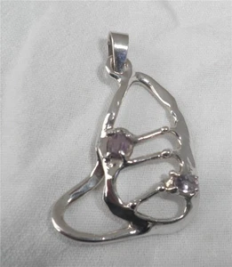 MEXICO .925 Sterling Silver PENDANT Modernist with 2 Amethysts - Picture 1 of 5
