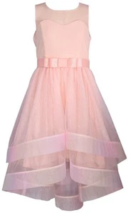 NEW Bonnie Jean Girls Size 12 "PINK BLUSH MESH" High-Low Horsehair Hem Dress NWT - Picture 1 of 4