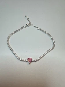 PANDORA 925 Pink Sparkling Heart Tennis Bracelet 590041C02 7.5 Inch - Picture 1 of 3