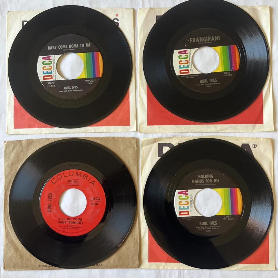 Pop Vocal - BURL IVES Classic Vinyl Lot - 4 Singles  on Decca w/ Sleeves 1960's - Image 1 of 4