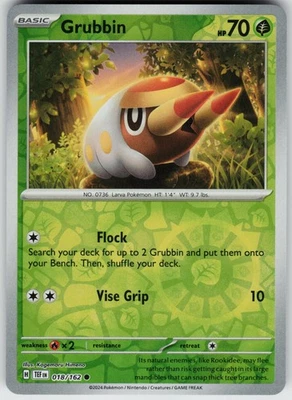 Pokemon Grubbin 018/162 SV05: Temporal Forces NM Reverse Holo card - Image 1 of 2