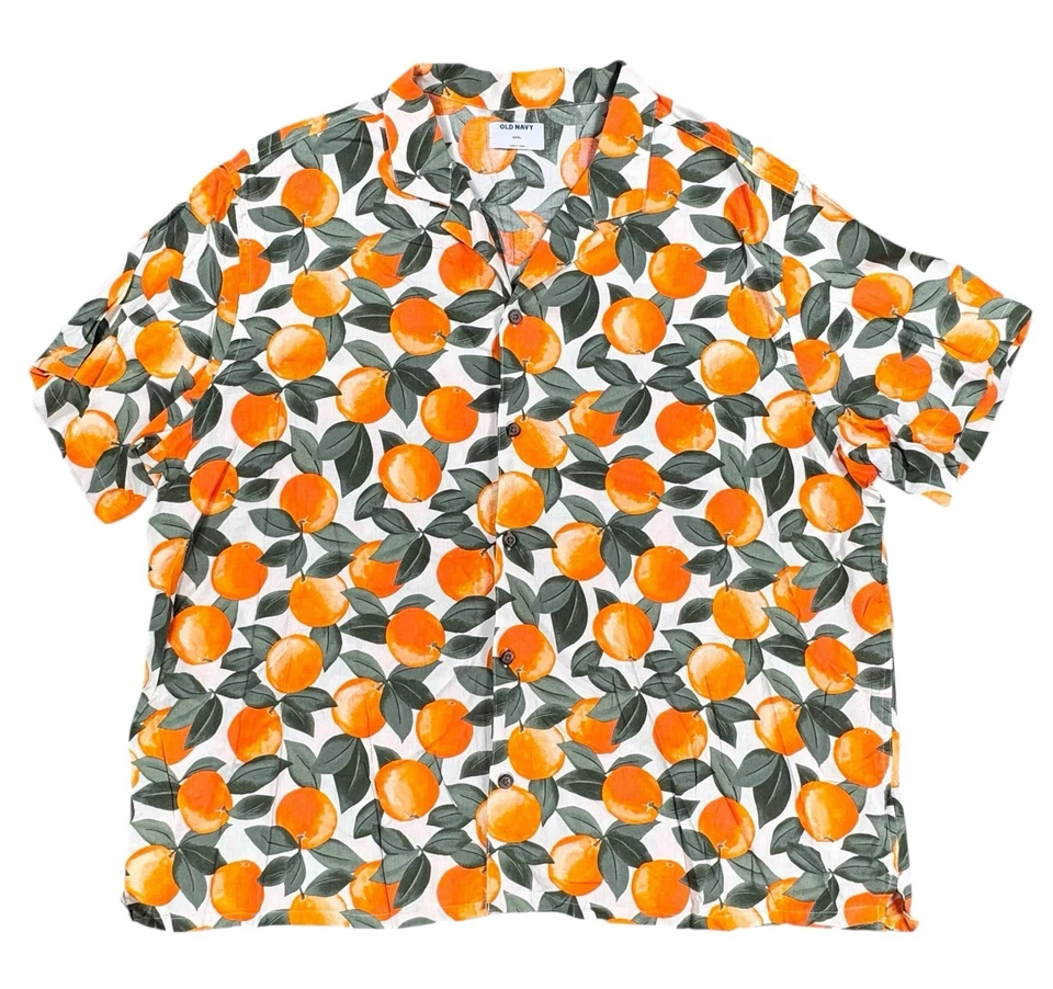 Camisa de campamento antigua azul marino para hombre XXXL estampado de naranjas manga corta hawaiana fruta tropical Foto 1 de 4