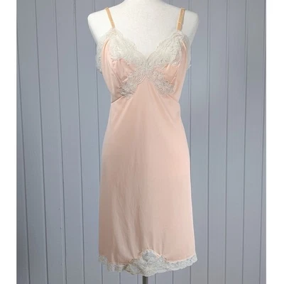 Vestido sin mangas vintage años 60/70 Van Raalte rosa melocotón encaje quimise 36 S Foto 1 de 4