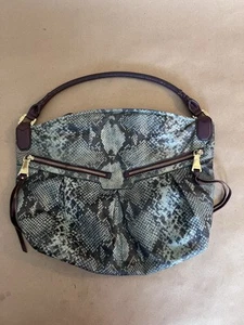 Aimee Kestenberg Leather Hobo Bag Aqua/Teal Snake Print Brown leather Handle - Picture 1 of 12