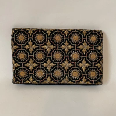 Bolso clutch de noche vintage Jagat Narain dorado genuino + hilo plateado adornado Foto 1 de 4