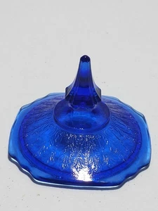 Vintage Anchor Hocking Prinzessin Muster Kobaltblau Glas Süßigkeiten Schale nur Deckel - Bild 1 von 4