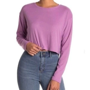 Abound Women's Cropped Long Sleeve Ribbed Knit Shirt In Purple Dust Large - Picture 1 of 3