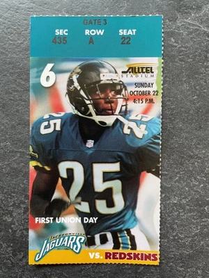 2000 Jaguars Redskins NFL Ticket Stub Deion Sanders Int Brad Johnson Vintage - Image 1 of 2