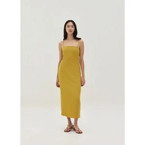 NWT Love, Bonito Hermione Padded Knot Back Midi Dress in Mustard Size XL - Picture 1 of 14