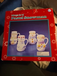 Vintagebset Of 4 Pastel Snowman Mugs IOB - Picture 1 of 9