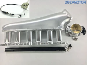 2JZ-GE Billet Intake Manifold Fuel Rail 90mm Throttle Body Set + Throttle cable - Foto 1 di 10