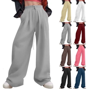 Ladies Wide Leg Sweatpants Bottom Holiday Casual Sports Jogger Pants Trousers - Picture 1 of 37