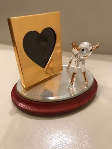 Crystal Deer Heart Photo Frame ‘A Touch Of Gold’ Hadrian Wood Base Mothers Gift - Picture 1 of 6