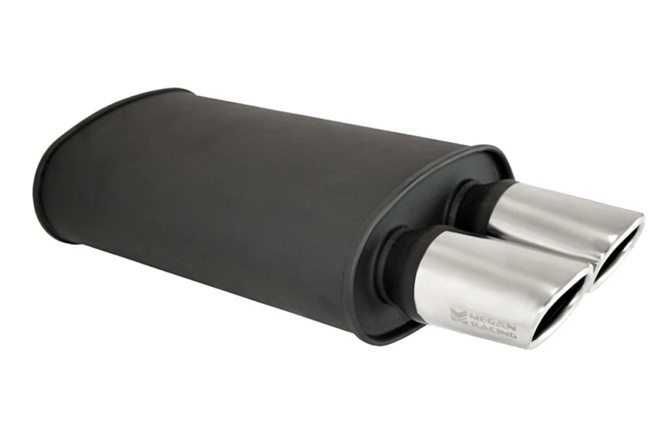 MEGAN MATTE BLACK UNIVERSAL EXHAUST MUFFLER DUAL STAINLESS OVAL TIPS O-VA 2.5" - Image 1 of 1