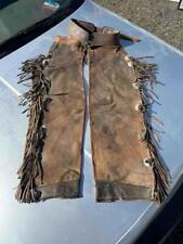 Antique Miles City Saddlery Leather Fringed Cowboy Shotgun Chaps Conchos