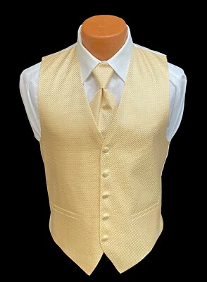 Men's Cardi Collection Yellow Tuxedo Vest & Tie Fullback Wedding Groom Prom - Image 1 of 3