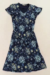 Croft & Barrow Women's Dress Size 8 Blue Floral Print Bias Cut Belted - Picture 1 of 13