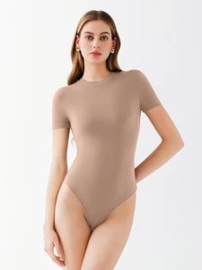 REORIA Bodysuit Crew Neck Short Sleeve Double Lined T-Shirt Bodysuit Sz Small - Picture 1 of 8