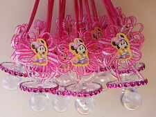 12 Baby Minnie Mouse Pacifier Necklaces Baby Shower Game Favors Prize Girl Decor
