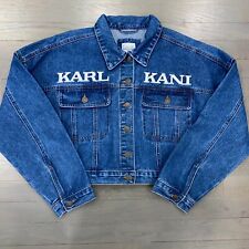 Karl Kani Blue Cropped  Denim Jean Jacket Button Front Women's Size L New Retro
