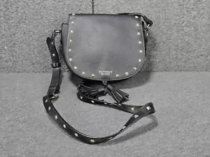 Victorias Secret Gold Studded Crossbody Tote Purse Bag Black Faux Leather - Picture 1 of 10
