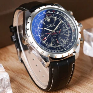 JARAGAR Mens Automatic Mechanical Wristwatch Army Leather Multifunction Watch - Picture 1 of 8