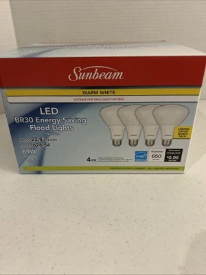 Sunbeam BR30 LED Floodlight Bulbs (4-Pack) – 65W Equivalent,Dimmable Warm White - Image 1 of 3