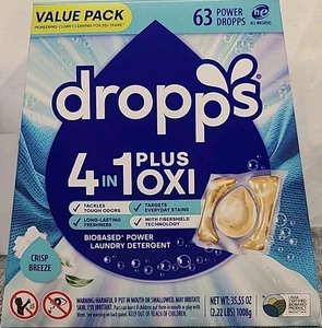 Dropps Laundry 4-in-1 Plus Oxi Power Biobased Detergent, Crisp Breeze, 63 Count - Picture 1 of 4