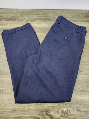 Jos. A. Calça social masculina Bank lã 34x30 azul plissada algemada viajante - Imagem 1 de 4