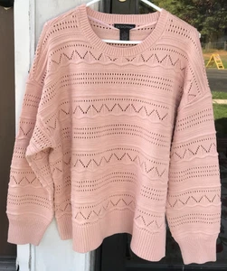 Design 365 Pointelle Crew Neck Sweater XL Spring Petal NWT 01 - Picture 1 of 7