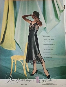 1951 women's Heavenly Silk lingerie Black Lace slip Fischer vintage Fashion ad - Picture 1 of 1