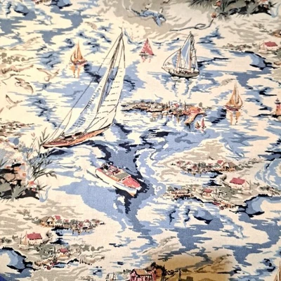 Nautical Coastal Home Decor  Cotton Linen Fabric 36" X 60"  Sailing Curtains - Image 1 of 4