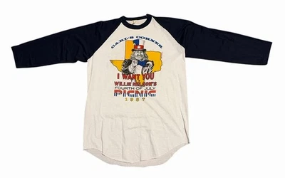 Vintage 80s Willie Nelson 4th Of July Picnic Shirt Mens S/M Raglan Screen Stars - Image 1 of 4