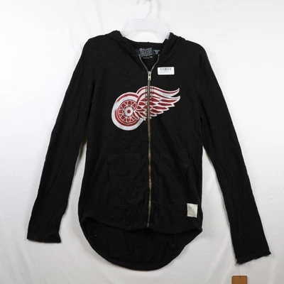 Chaqueta Detroit Red Wings Mujer Pequeña Negra NHL Hockey Cremallera Sudadera con Capucha Marca Retro Foto 1 de 4