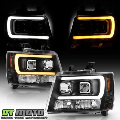 2007-2013 Chevy Suburban Tahoe Black Switchback LED Tube Projector Headlights - Image 1 of 4