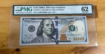 2009A $100 FRN Fr#2187 L (LLG Block) PMG 62 UNC - Image 1 of 4