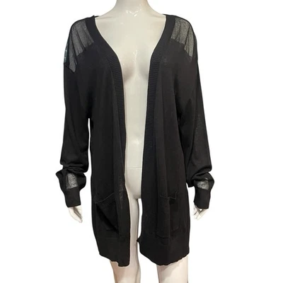 Cárdigan Lane Bryant Negro Frente Abierto Tejido Talla Grande 18/20 Semi Transparente Rayas Traseras Foto 1 de 4