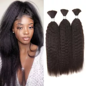 Brazilian Remy Kinky Straight Bulk Human Hair For Braiding Hair Extensions Women - Picture 1 of 12