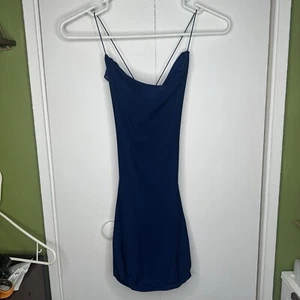 Oh Polly Mini Dress Women Junior Size 2 Blue Cowl Neck - Picture 1 of 5
