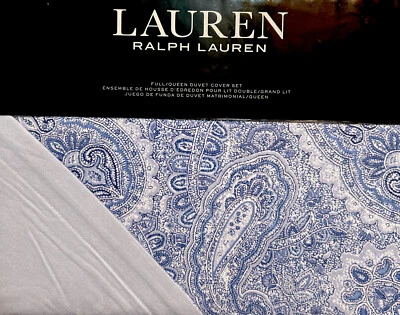 Ralph Lauren Bantry Paisley Flannel Full/Queen (3)PCs Duvet Cover Set Blue NWT - Image 1 of 4