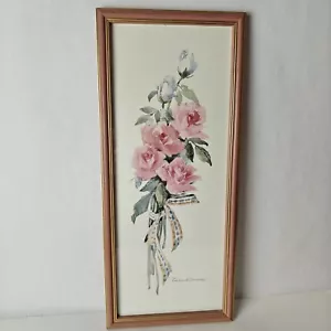 Vintage Kunstdruck von ROSALIND OESTERLE Rosenstrauß gerahmt & mattiert 21" x 9" - Bild 1 von 5