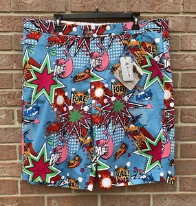 NWT Royal & Awesome Partoon Comic Book Cartoon Design Cotton Golf Shorts Size 40 - Picture 1 of 7