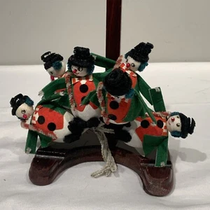 6 Vtg Christmas Winter Spun Cotton Flocked Ornaments Tie On Snowman NOS - Picture 1 of 12