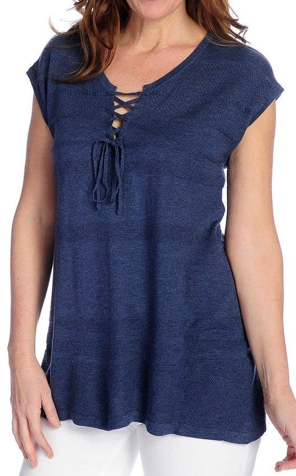 NUEVO - OSO Casuals® Suéter Tejido Mangas Cortas Con Cordones Suéter Mordedura de Tiburón Foto 1 de 1