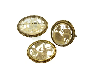 Vintage Lot 3 Depose Celluloid Gold Tone France Brooches Pins Courting Couples - Picture 1 of 11