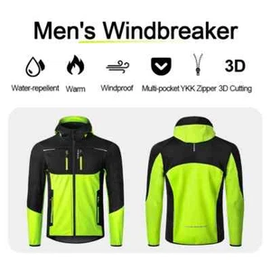 Men Winter Cycling Jacket With Hood Warm Fleece Windbreaker Coat Men Windproof - Picture 1 of 16
