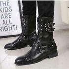 Men's Lace Up Zip Rivet Punk Rock Boots Goth Band Motorcycle Riding boots Shoes
