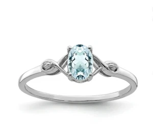 Simulated Aquamarine & Moissanite Women's Birthday Party Ring In 10K White gold - Picture 1 of 3